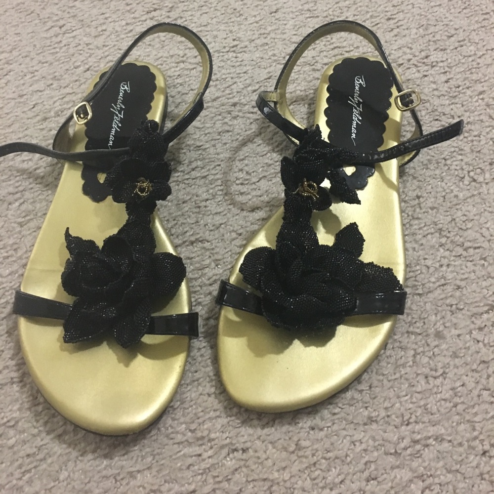 Beverly Feldman beaded flower sandals SZ 71/2