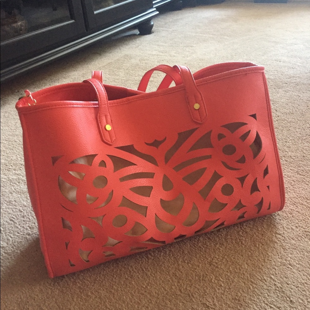 Gorgeous Coral and Canvas colored oversized bag