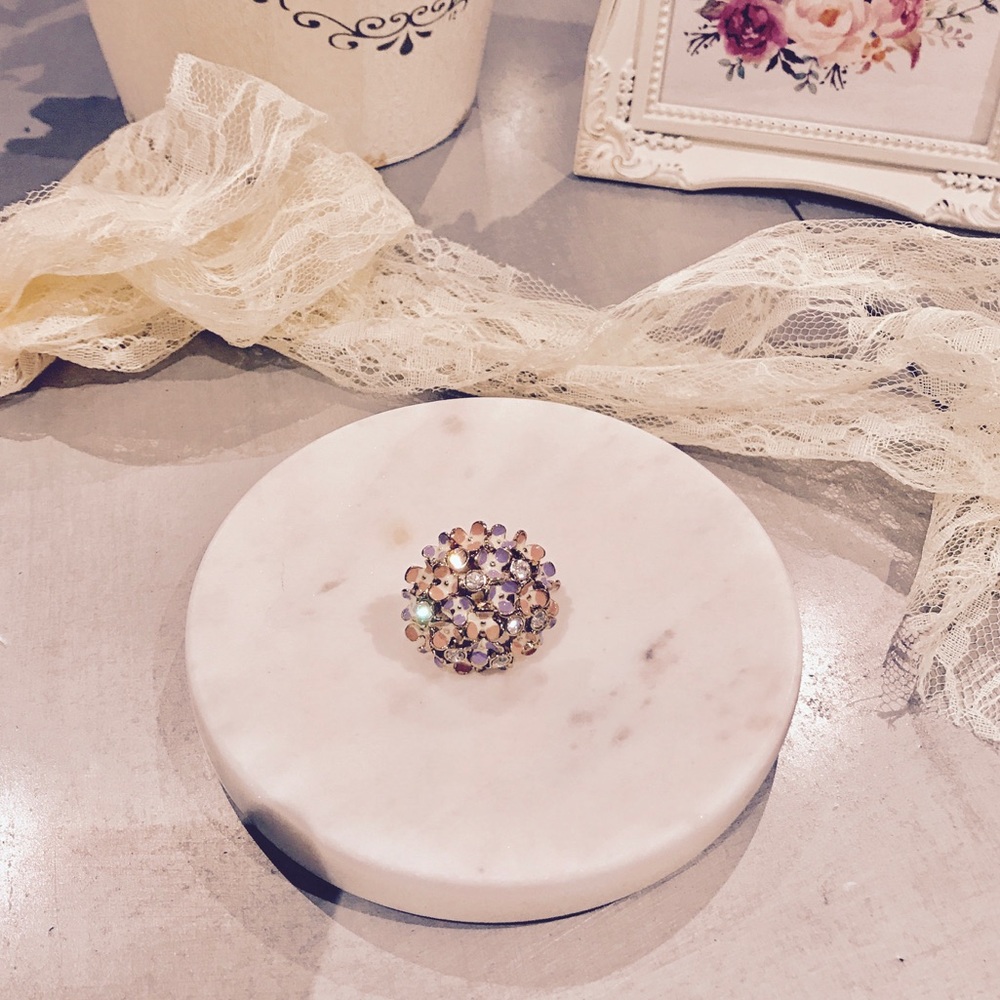 Purple & Pink Cluster Flower Rhinestone Gold Ring