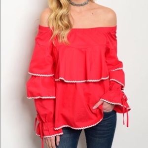 Pastel red ruffle top womens
