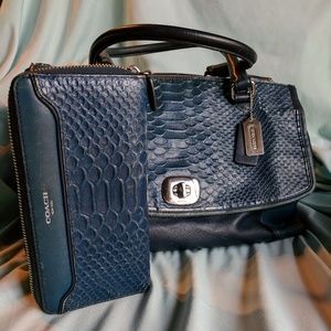 Coach Embossed Leather Handbag and Wallet Set