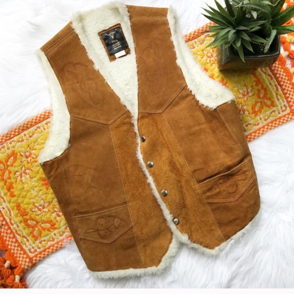 Vintage 70s style genuine leather suede boho vest.