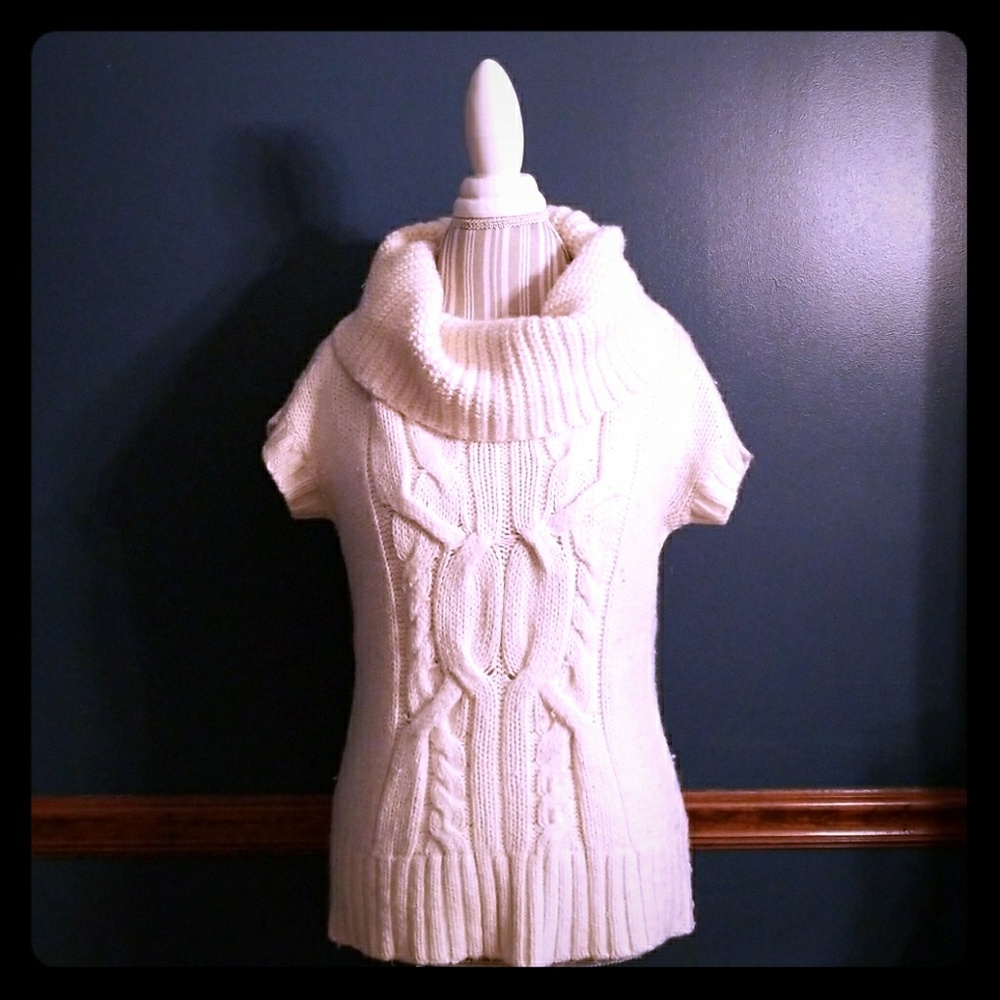 Short Sleeve Cowl Neck Cream Sweater