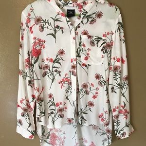 Peach Flower Patterned Button Up