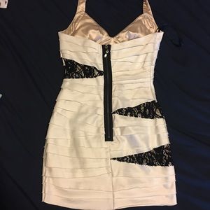 White with black lace Bebe dress.