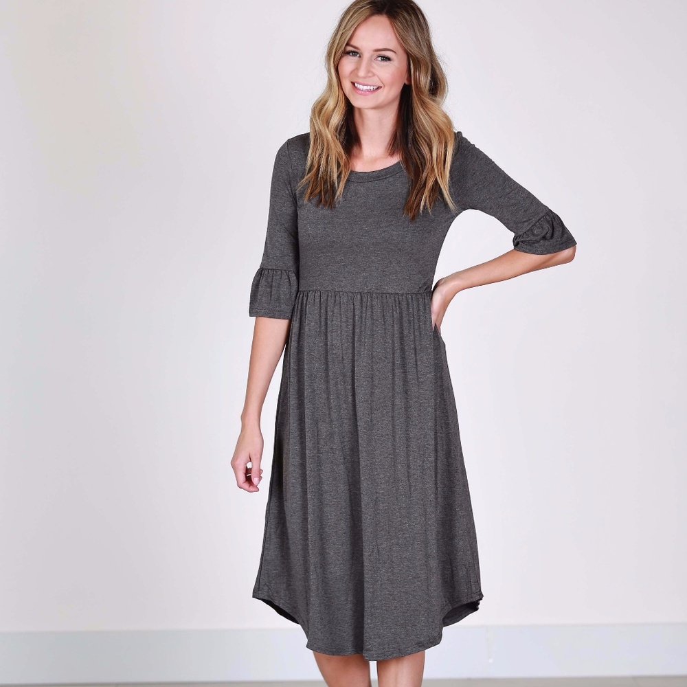 NWT GRAY RUFFLES DRESS