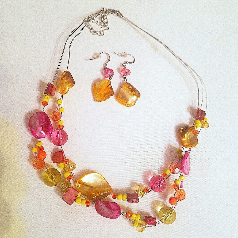 Sunset Stone Necklace Earing Set