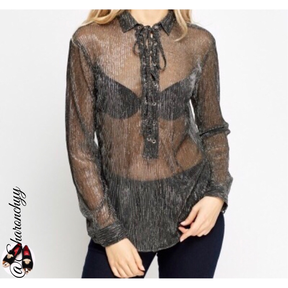 Metallic Sheer Tie Up Top