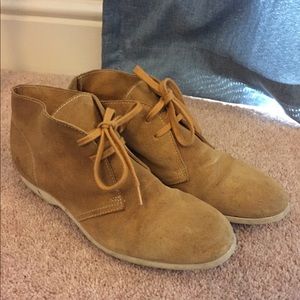 Common Projects yellow/tan suede booties shoes