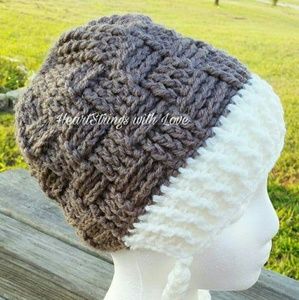 Crocheted Basket Weave Messy Bun/Ponytail hat