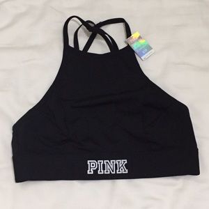 VS PINK High Neck Sports Bra (Black)