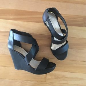 Practically new Jessica Simpson black wedges
