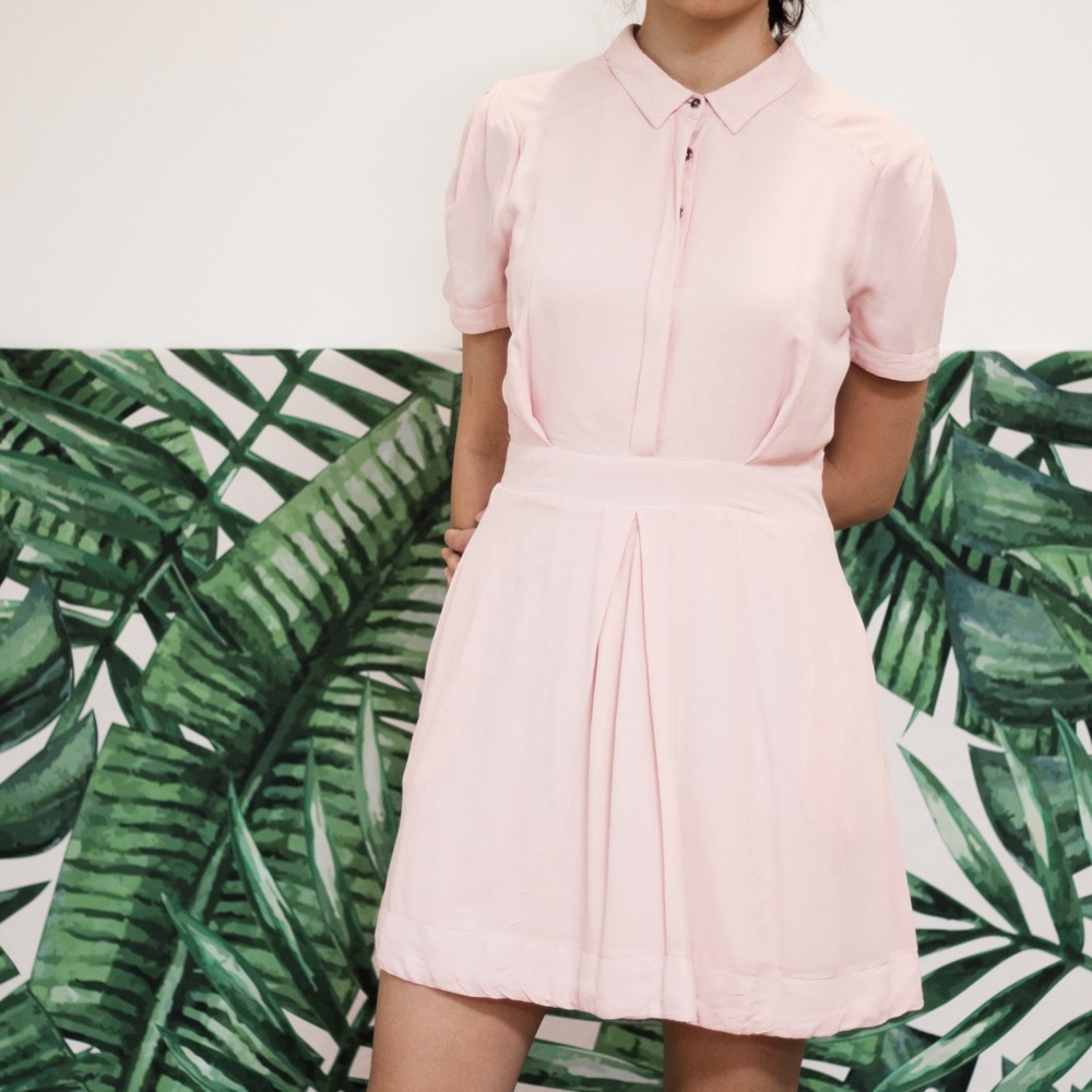 Free people pink dream chaser button shirt dress