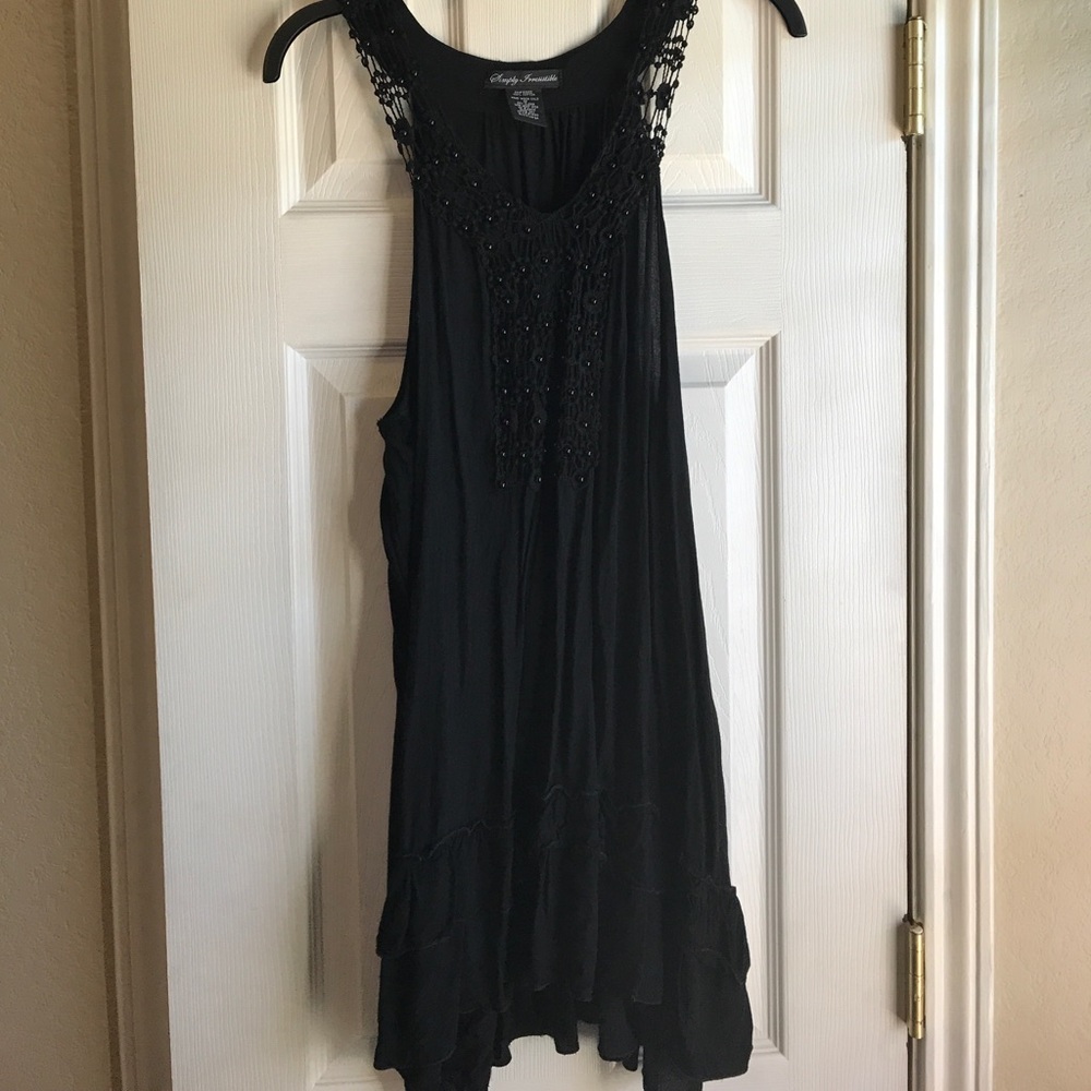 Black crochet tunic with ruffle bottom