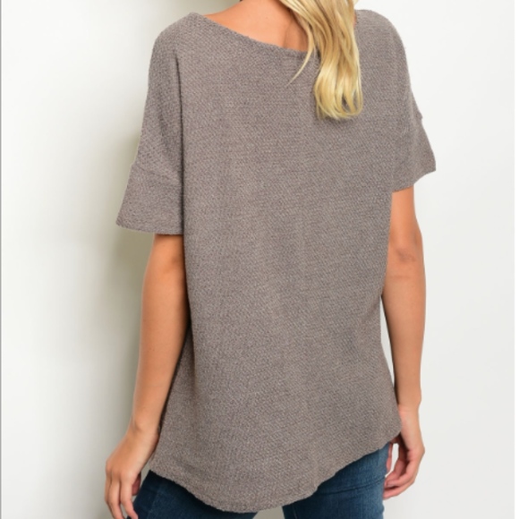 LAST 1: Short Sleeve Mocha Knit Sweater Top - Picture 2 of 2