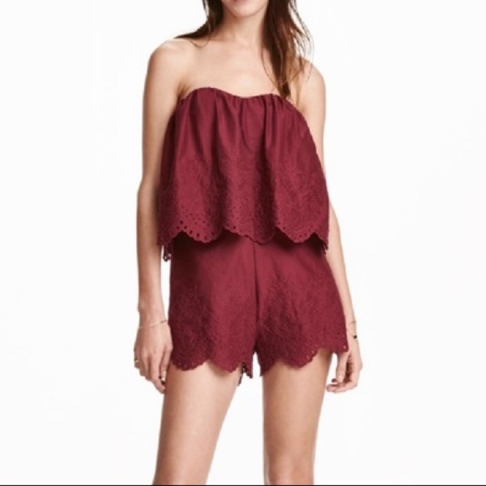 H&M Strapless Burgundy Layered Romper