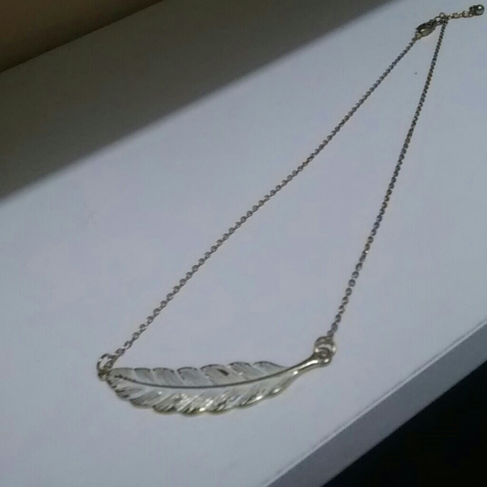 White and gold feather necklace
