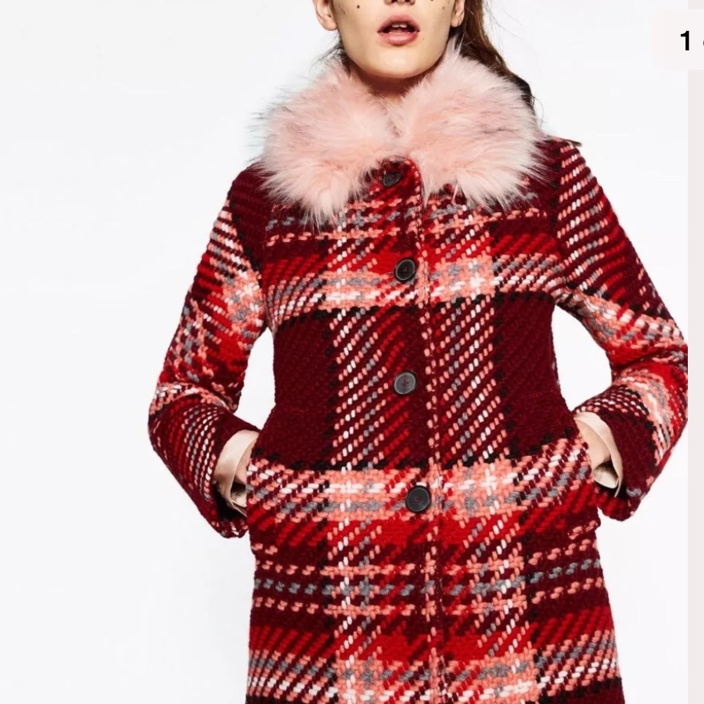 Zara Pink Faux Fur Collar Coat