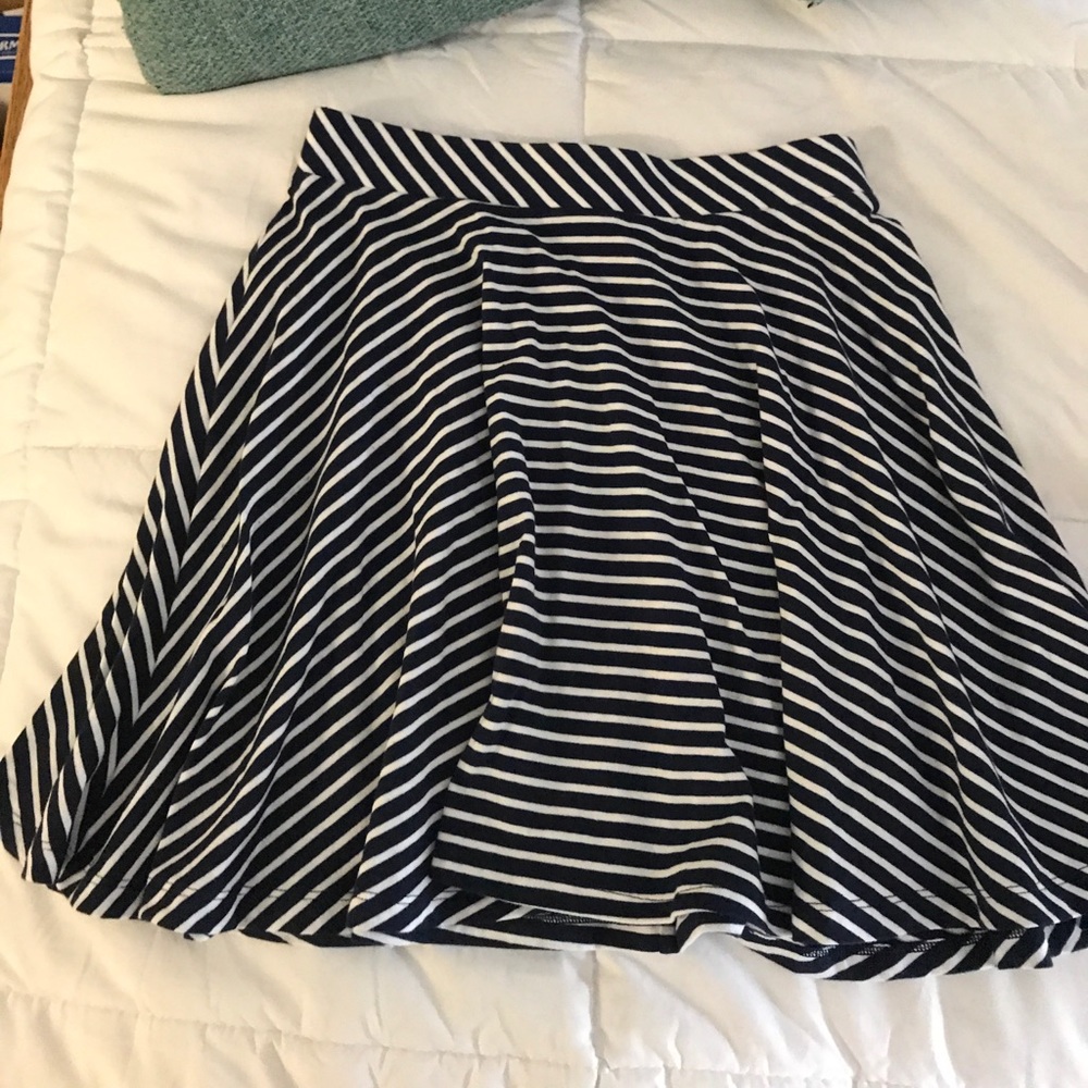 Blue & white striped skater skirt
