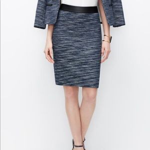 Ann Taylor Navy Tweed Skirt Faux Leather Trim