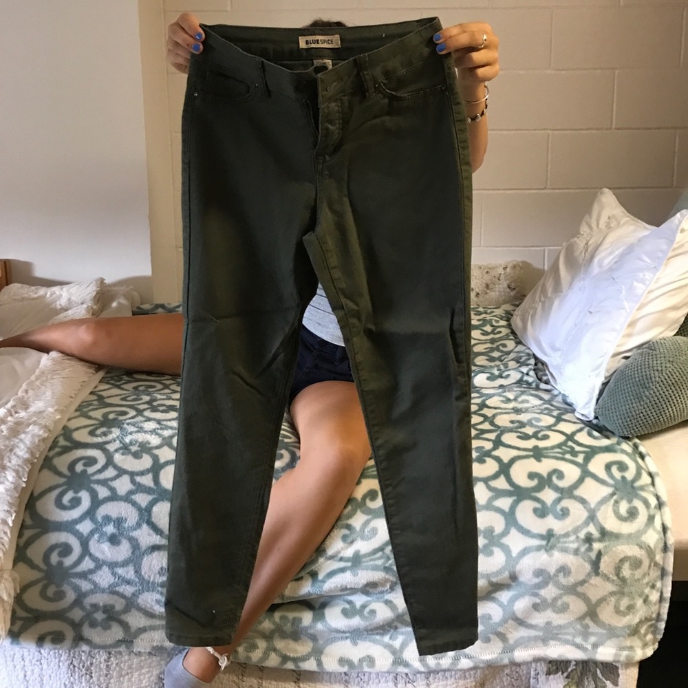 Green high wasted cropped skinny jeans