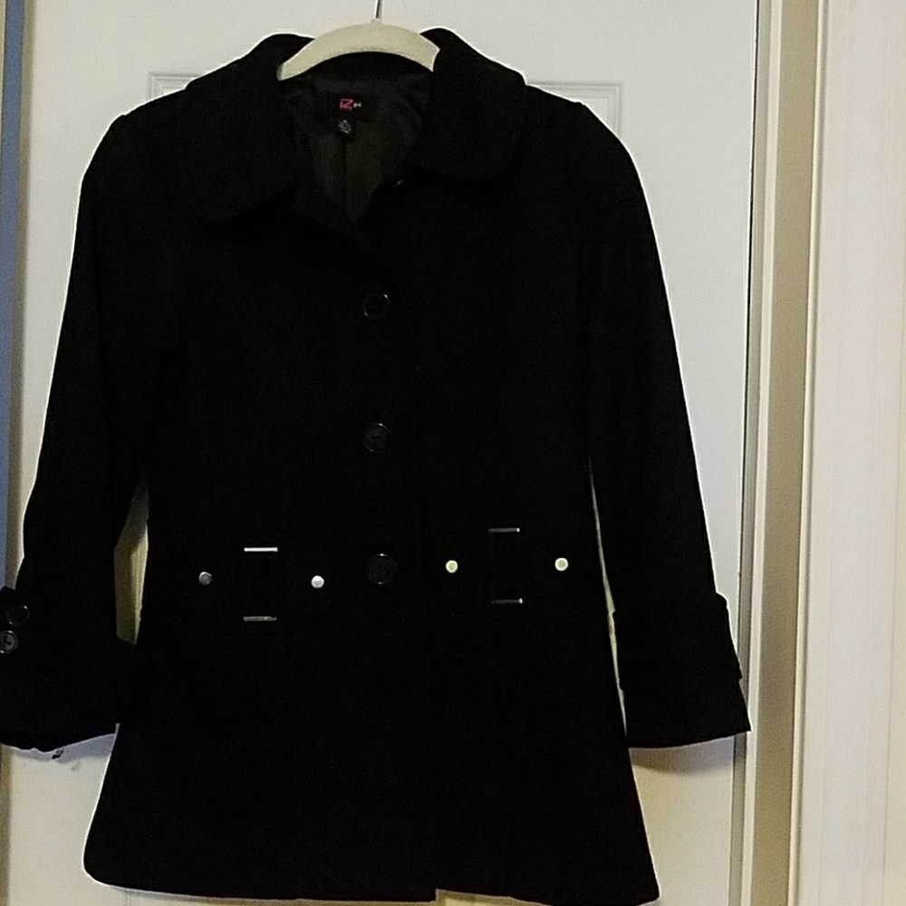 Girls black wool button down 3/4 blazer 10/ 12