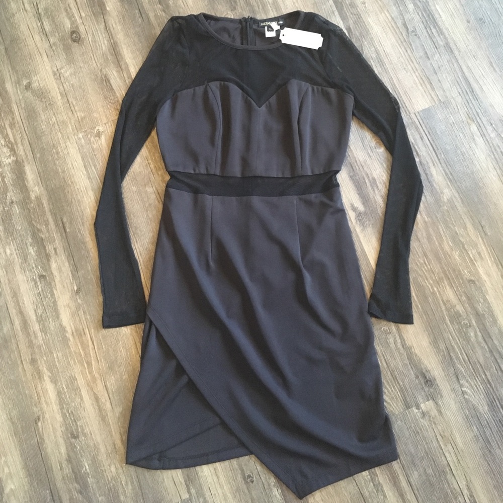 Sultry Mesh Paneled Black Dress | Sz L