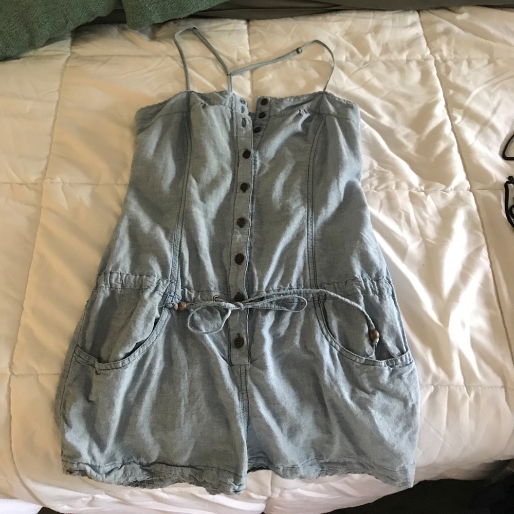 Jean print button up romper