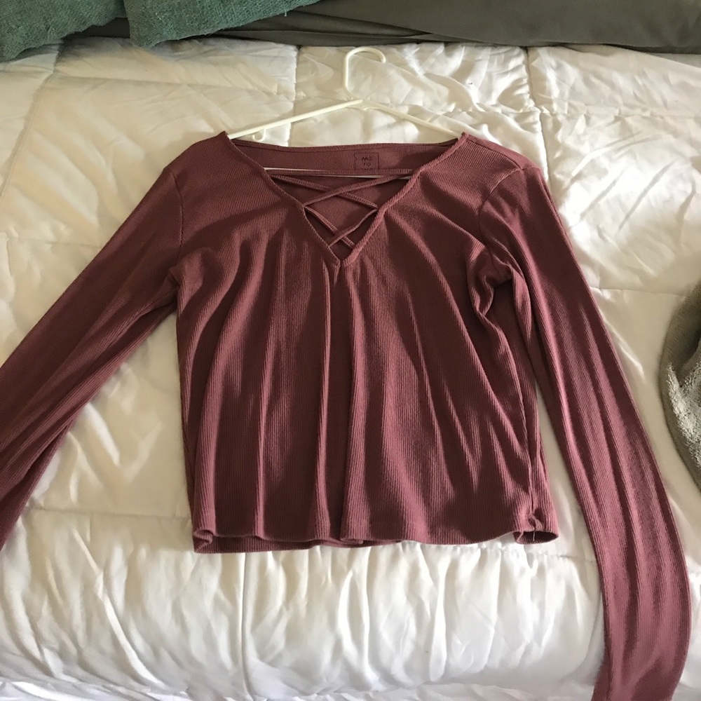 Lace up long sleeve semi crop top