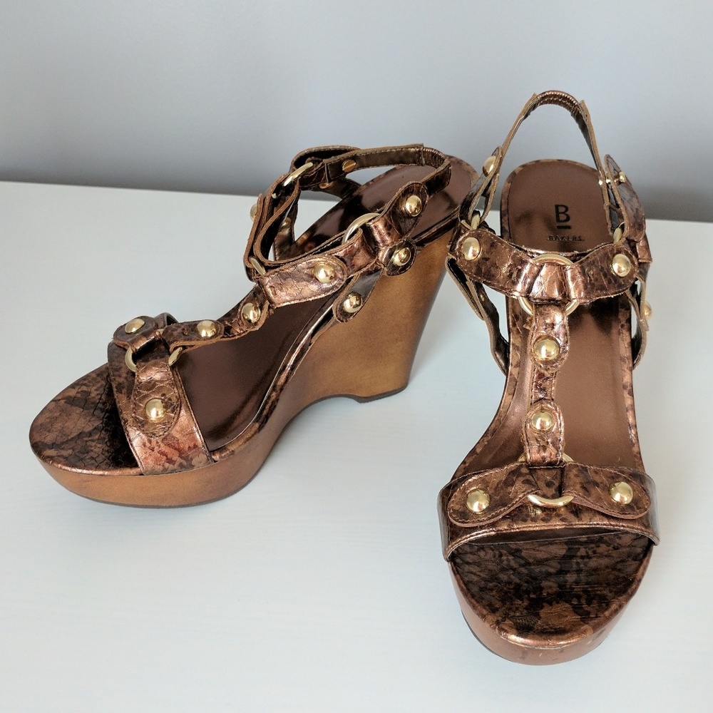 Bakers bronze sandals with 5" wedge heels