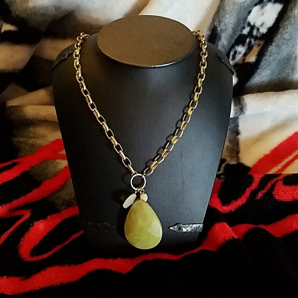 NWT Pewter Toned Chain and Green stone Pendent
