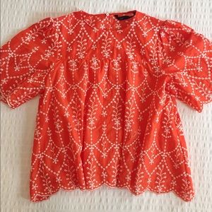 Contrasting Embroider Zara Top