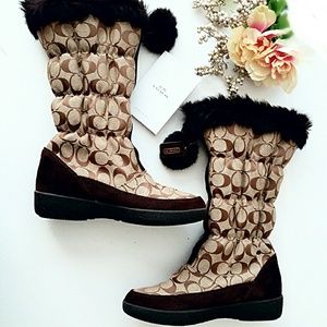 Authentic Coach Signature C Suede Trim Boots