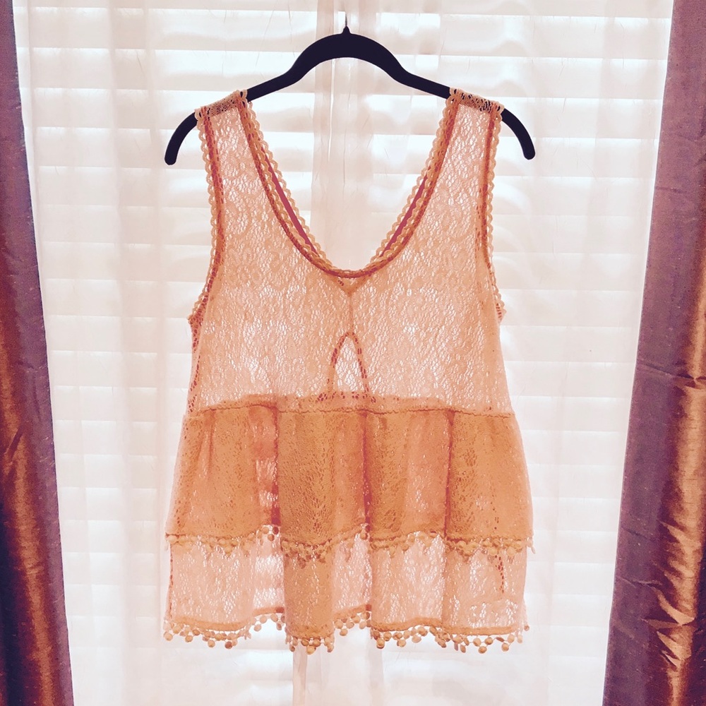 Free People Lace Sheer Sleeveless Top in Peach 🍑