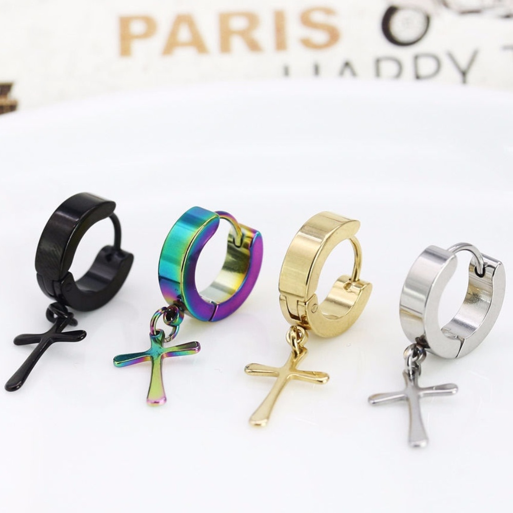 NEW Cross Ear Stud Hoop Dangle Men Women Earring