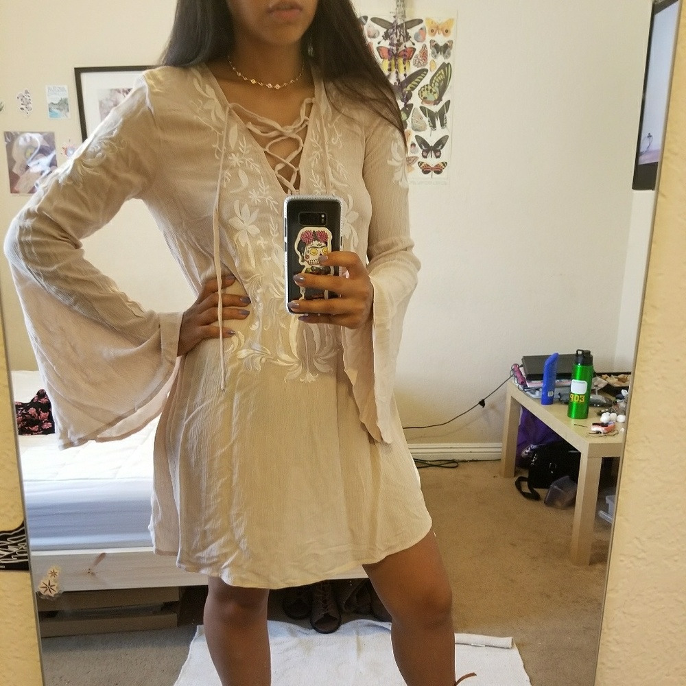 Embroidered lace up dress