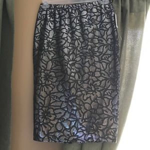 Silver metallic Floral pencil skirt