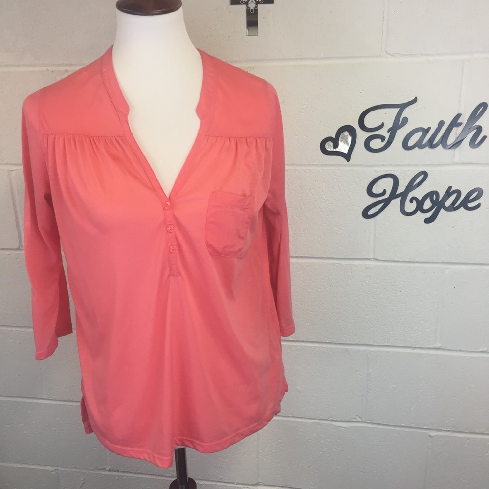 H&M 3/4 Sleeve Half Button 1 Pocket Shirt SZ M