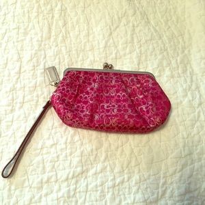 Authentic Coach metallic pink/silver wristlet
