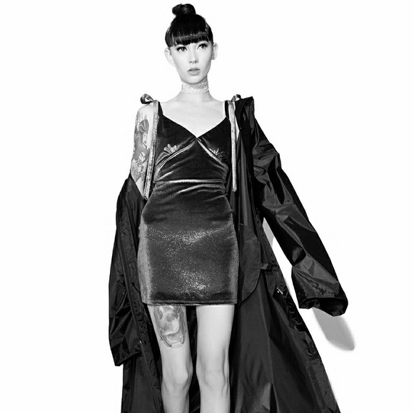 Foil Velvet Slip Dress - Picture 2 of 8