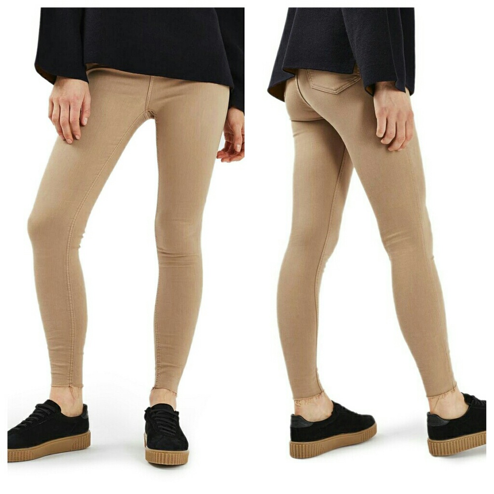 💛 TOPSHOP Jamie high waist raw hem Jeans (Tan)