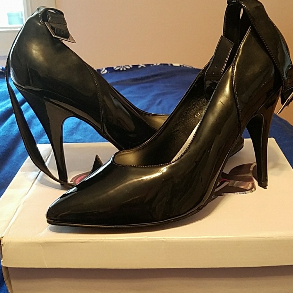 Black patent leather heels