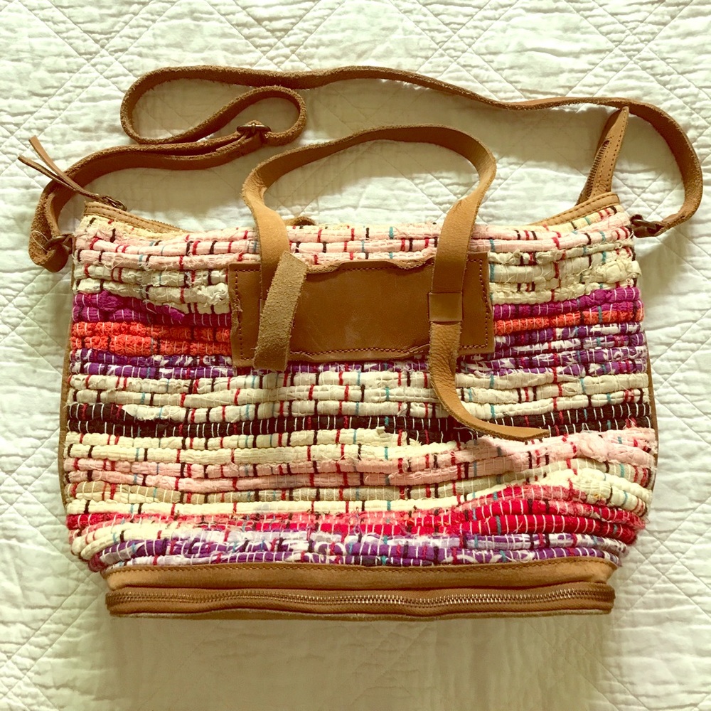 Free people woven and leather handbag