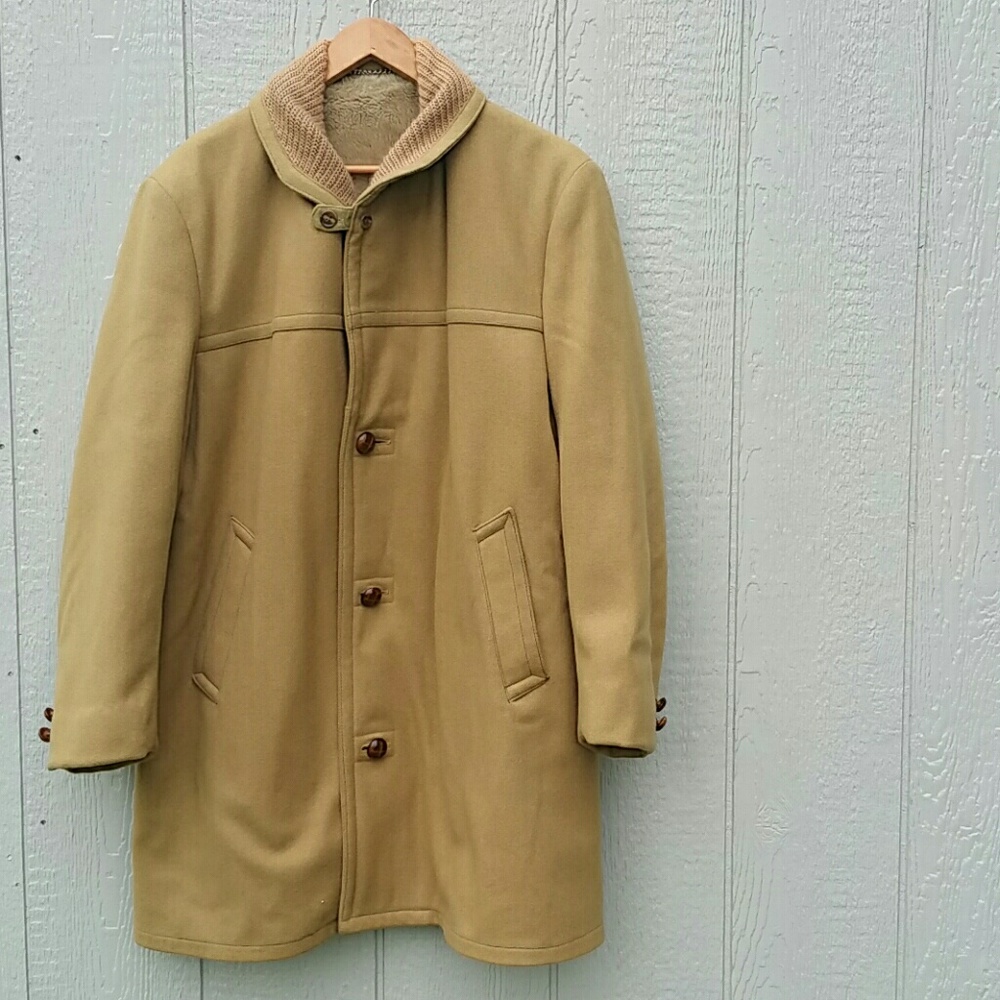 Vintage 3/4 Length Tan Wool Blend Pea Coat 44L