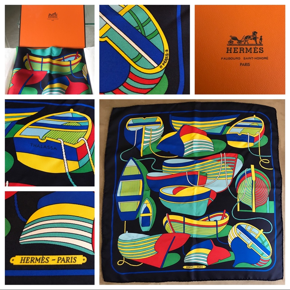 Auth. Hermès Thalassa scarf by Pierre Peron (rare)