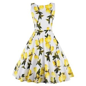 Lemon Print 50's 60's Sleeveless Dress