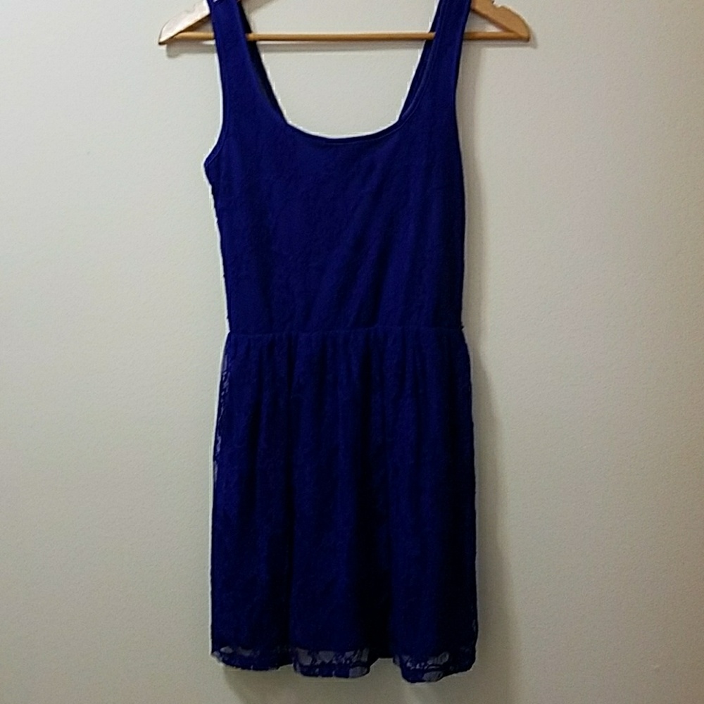 Blue lace dress with swoop V back