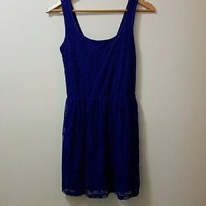 Blue lace dress with swoop V back