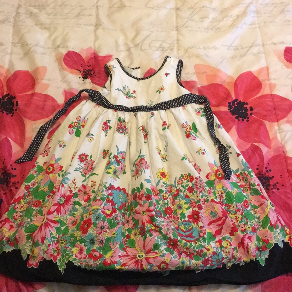 3T FLORAL, EASTER DRESS, BLACK TRIM
