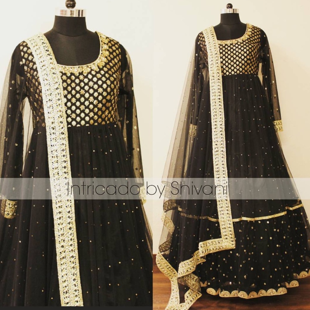 Black gold anarkali gown Indian dress floor lenght